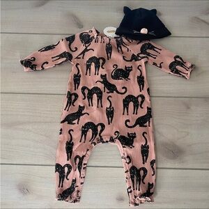 NWT Mud Pie Black Cat Romper & Hat